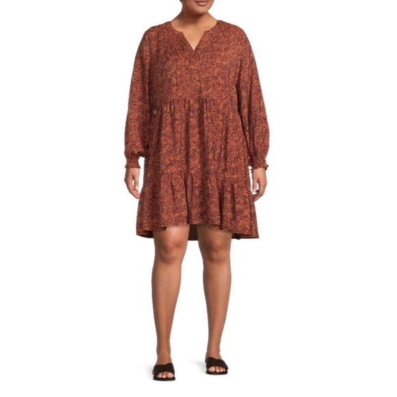 Terra Sky Dress Terracotta Black Dot Boho Peasant Tiered Plus 2X - Picture 1 of 11